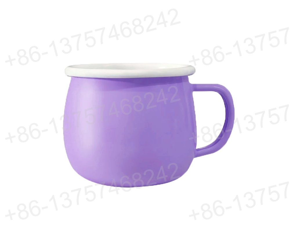 Enamel Belly Shape Mug Custom Solid Color Metal Enamel Bellied Coffee Mugs With Handle